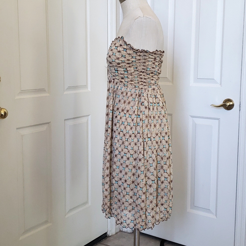 💐 Vintage Diane von Furstenberg Silk Strapless Boho Dress Beige Turquoise  • 8 - Picture 4 of 13